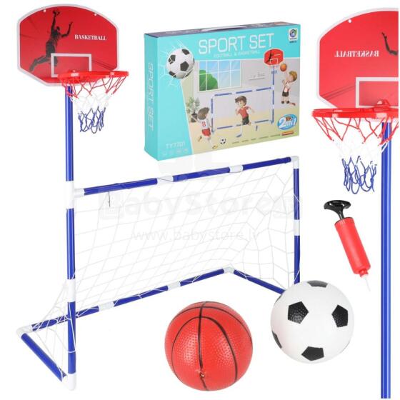 Ikonka Art.KX3001 Futbola vārti futbola basketbola tablo basketbola spēle 2in1 2 bumbas sūknis