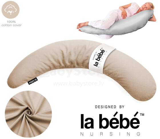 La Bebe™ Moon Cotton Maternity Pillow Art.255995 Beige caramel Large pregnancy pillow with Memory Foam filling (especially soft and quiet filling)