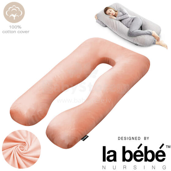 La Bebe™ Cushy Maternity Pillow Art.91914 Peach Daudzfunkcionāls spilvens grūtniecēm (U Shaped), sintepona pildīšana, 155x80cm