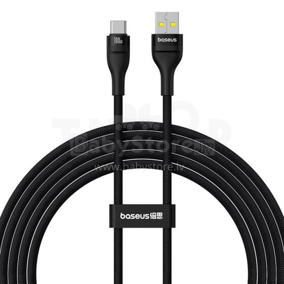 Baseus Flash 2 USB A uz USB C ātrās uzlādes kabelis 2 m 100 W Melns