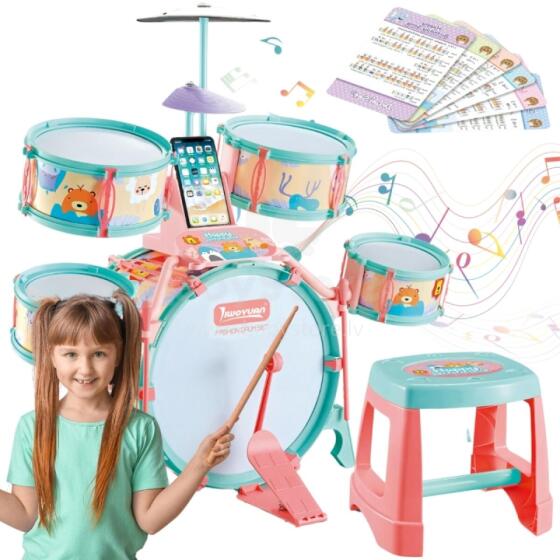 WOOPIE Educational Percussion for Children 5 Drums 1 Cymbal + Stool with Animal Theme