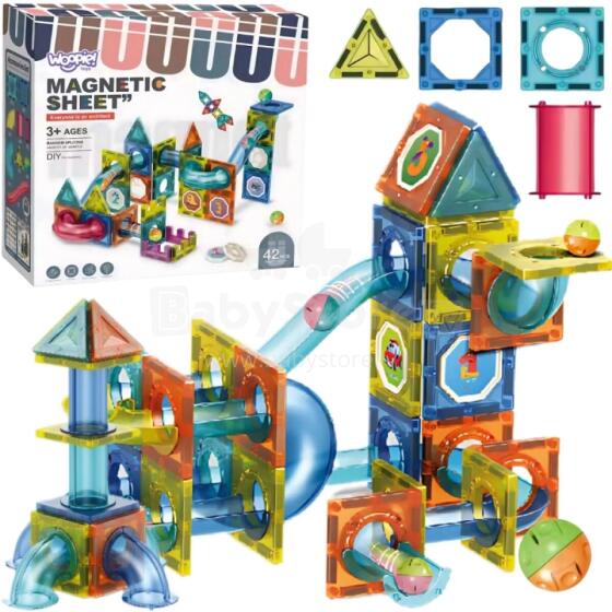 WOOPIE Magnētiskie būvbloki 3D izglītojošais komplekts Marble Run 42 gabali