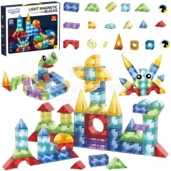 WOOPIE Magnētiskie Konstrukcijas Bloki 3D Kubi Izglītojošs Komplekts 63 gab.