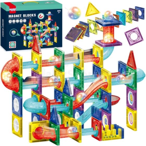 WOOPIE Magnētiskie Konstrukcijas Bloki 3D Izglītojošais Komplekts Marbles Skrējiens 105 gab.