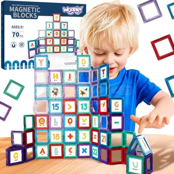 WOOPIE Magnētiskie būvbloki Mācīšanās burti 70 gabali