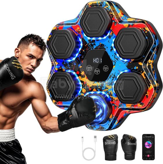 Music Boxing Machine Art.257852 Sienas stiprināma boksa paliktnis/vairogs ar cimdiem