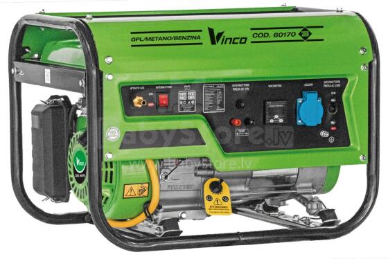 STRĀVAS ĢENERATORS PT2500Q-LPG VINCO 3.5 KW / 7.5 ZS / 15 L 230 V / 12 V / LPG / CNG