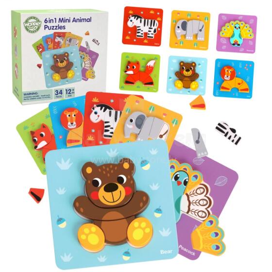 WOOPIE GREEN Wooden Puzzle Animal Blocks Montessori FSC