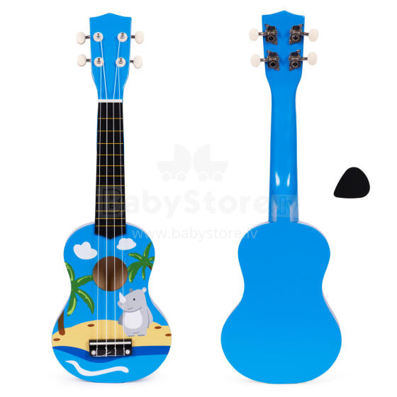 Bērnu koka ukuleles ģitāra ar 4 neilona stīgām un spēles pirkstu ECOTOYS