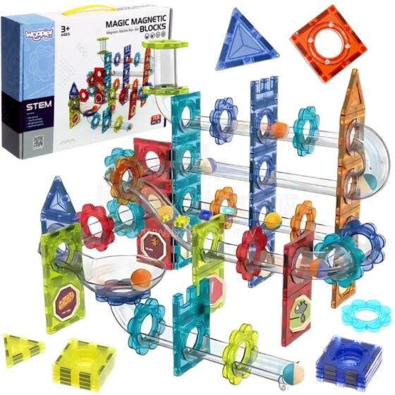 WOOPIE Magnētiskie Konstrukcijas Bloki 3D Izglītojošais Komplekts Marbles 113 gab.