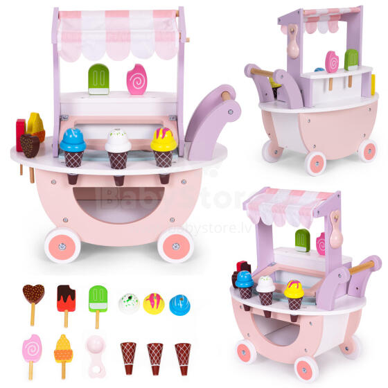 Wooden cart ice cream store for kids 12 pieces ECOTOYS