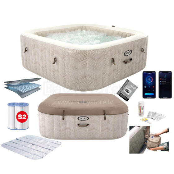 Gaisa piepūšamā kvadrātveida karstā vanna ar hidromasāžu 6 cilvēkiem 196x71 cm ar premium piederumiem INTEX 28472