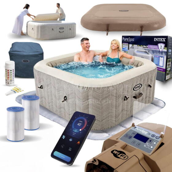 Gaisa pūšamais kvadrātveida SPA baseins ar hidromasāžu 4 personām 175x71 cm Premium piederumi INTEX 28446