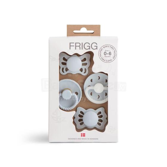 Frigg Pacifiers 4-pack Round Latex/Silicone Art.101485 Powder Blue Apaļš māneklītis (knupītis) no 100% naturāla kaučuka/silikona no 0-6 mēn. (4 gb.)