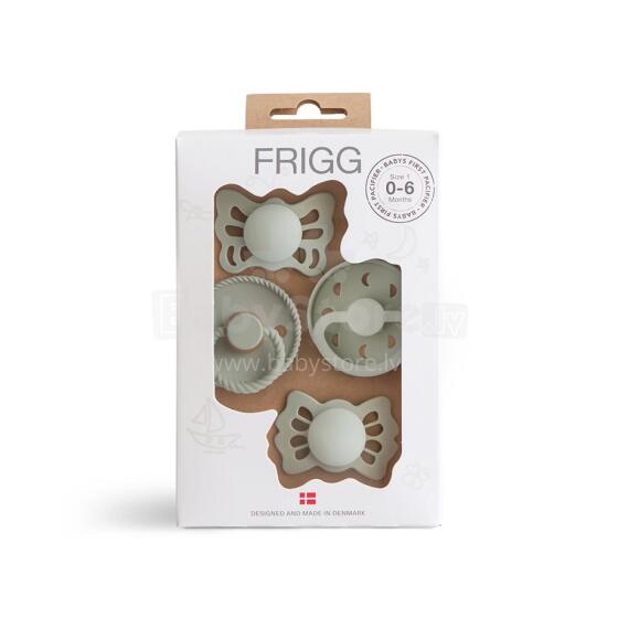 Frigg Pacifiers 4-pack Round Latex/Silicone Art.101928 Sage Apaļš māneklītis (knupītis) no 100% naturāla kaučuka/silikona no 0-6 mēn. (4 gb.)