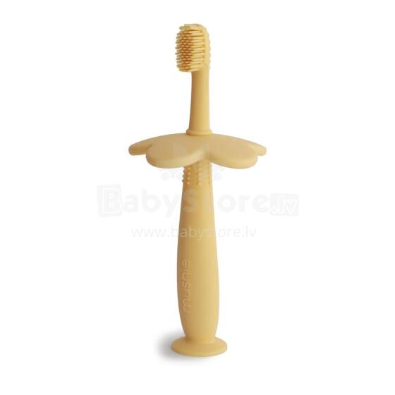 Mushie Flower Toothbrush  Art.2530466 Pale Daffodil first silicone toothbrush