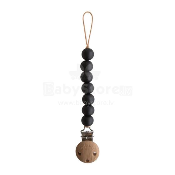 Mushie Silicone Pacifier Clip Halo Art.2120014 Black Māneklīša ķēde (Knupja turētājs) ar klipsi