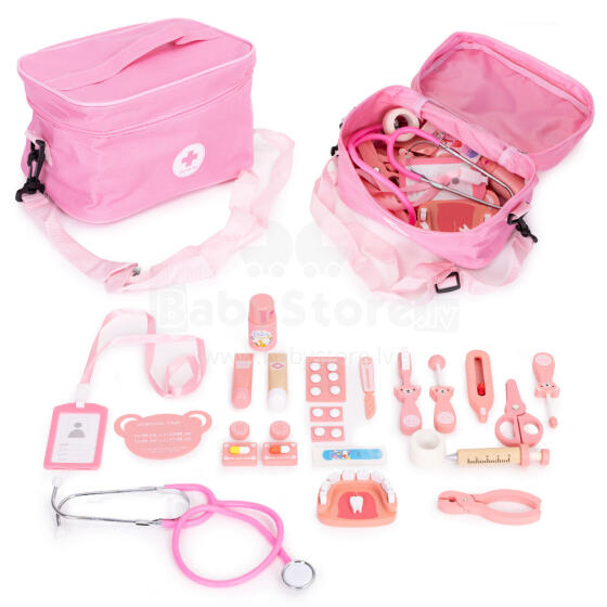Eco Toys Art.HM328232 Koka ārsta spēļu komplekts medicīnas soma bērniem 24 gabali