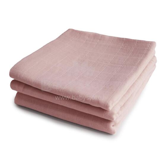 Mushie Muslin Cloth Art.2260019 Blush Augstākās kvalitātes muslina  autiņš sejai, 3 gb. (58,42 x 59,69 cm)