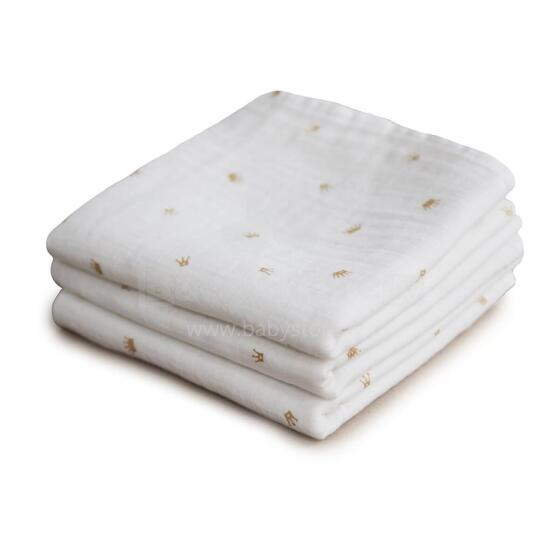 Mushie Muslin Cloth Art.2260550 Crowns Высококачественная муслиновая пелёнка для лица, 3 шт. (58,42 x 59,69 cм)