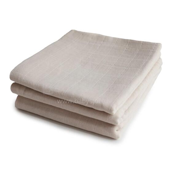 Mushie Muslin Cloth Art.2260075 Fog  Высококачественная муслиновая пелёнка для лица, 3 шт. (58,42 x 59,69 cм)