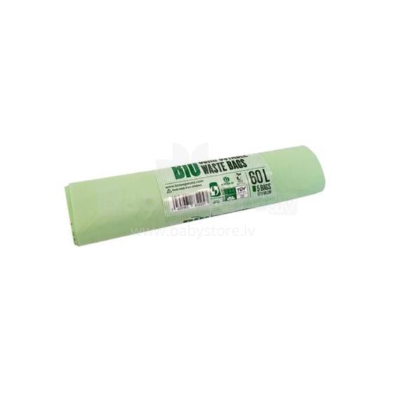 Компостируемые мусорные пакеты BioBag 60л (5 шт. в рулоне) 17мкр. 57х90см зеленые