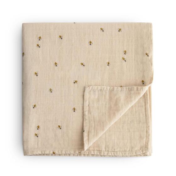 Mushie Muslin Swaddle Art.101592 Bees Augstākās kvalitātes muslina  autiņš  (120 cm x 120  cm)