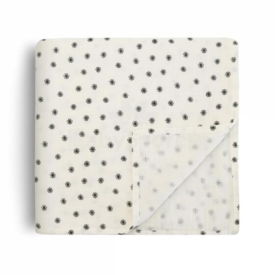 Mushie Muslin Swaddle Art.100226 Black Daisy Augstākās kvalitātes muslina  autiņš  (120 cm x 120  cm)