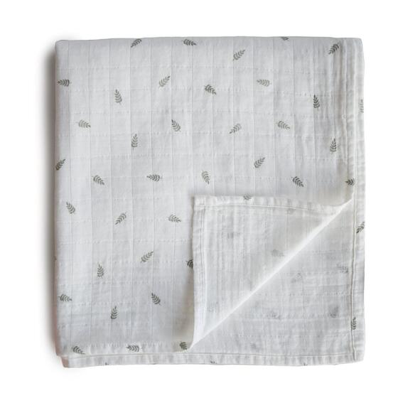 Mushie Muslin Swaddle Art.2200441 Leaves Augstākās kvalitātes muslina  autiņš  (120 cm x 120  cm)