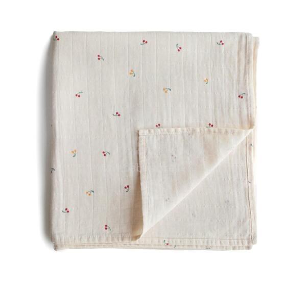Mushie Muslin Swaddle Art.2200033 Cherries Augstākās kvalitātes muslina  autiņš  (120 cm x 120  cm)