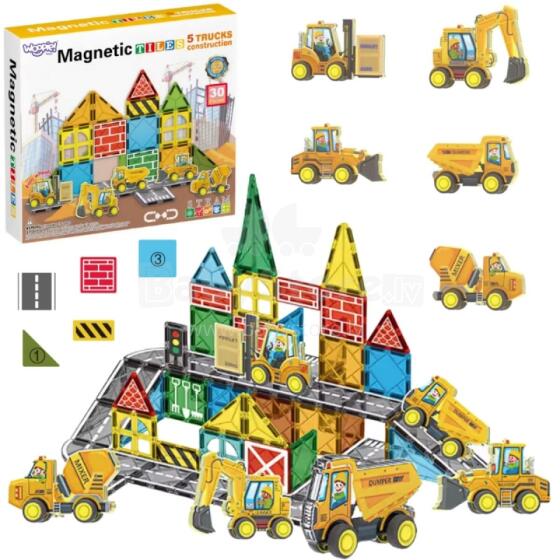 Woopie Magnetic Building Blocks Set with Construction Vehicles