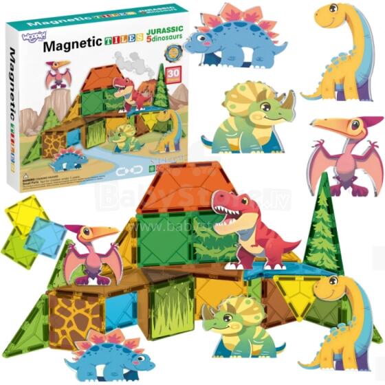 WOOPIE Magnētiskie būvbloki 7.5 cm Dino 30 gab.