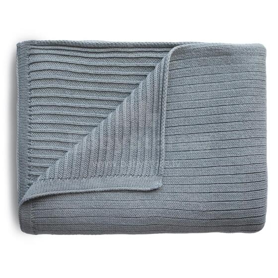 Mushie Knitted Baby Blanket  Art.2180345 Ribbed Smoke  Хлопковый вязаный плед 80x100см