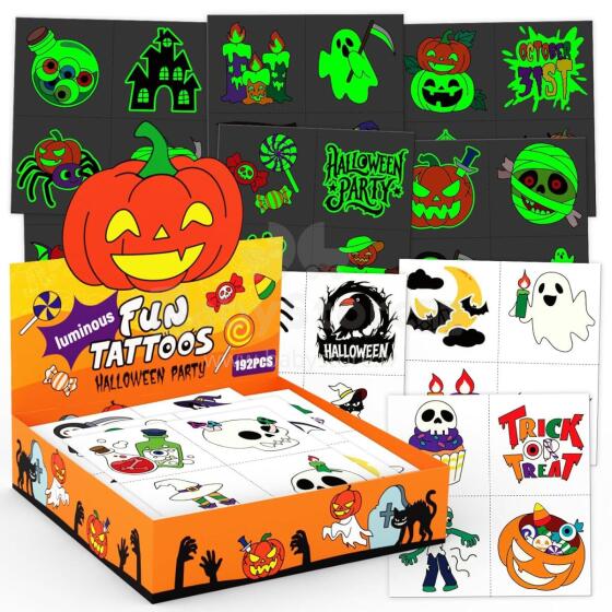 Halloween Tattoos for Children, Fun kids glow in the dark temporary tattoos
