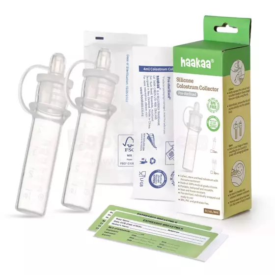 Haakaa Silicone Colostrum Collector  Art.MHK142  Speciāla silikona jaunpiena savācējs ,2 psc,4 ml (pre-sterilised)