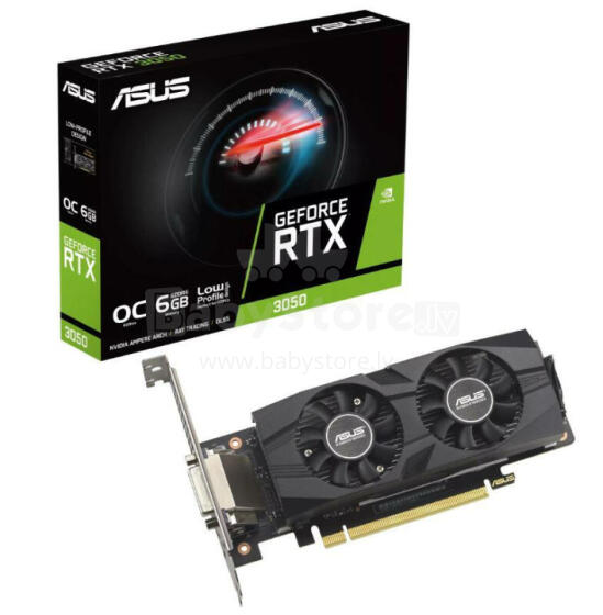 Видеокарта ASUS NVIDIA GeForce RTX 3050, 6 ГБ GDDR6, 96 бит, двухслотовый вентилятор, 1xDVI-D, 1xHDMI, 1xDisplayPort, RTX3050-O6G-LP-BRK
