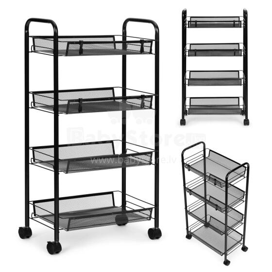 Black metal shelf organizer helper for kitchen or bathroom, 4 shelves with wheels, ModernHome