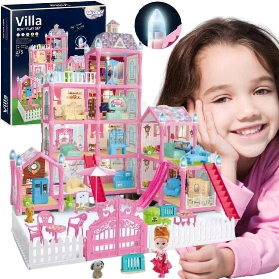 WOOPIE Dollhouse Villa with Accessories and Doll Illuminated 275pcs