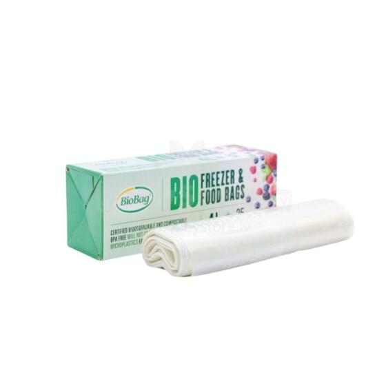 Пакеты для заморозки продуктов, компостируемые BioBag 4 л (25 шт. в рулоне) 18 мкр. 24x40 см, прозрачные