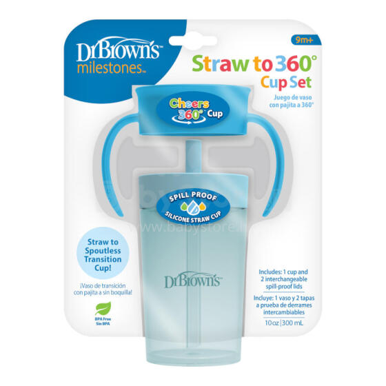 Dr. Brown's TC01045 komplekts "No salmiņu krūzes līdz 360° krūzei, dzerot kā no glāzes" 300 ml zils