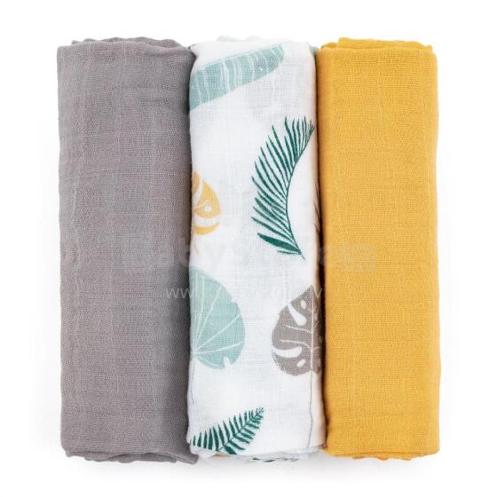 PETITE&MARS 415360 Set of Bamboo Muslin Diapers 3 pcs 68x68 cm Ochre Leaves