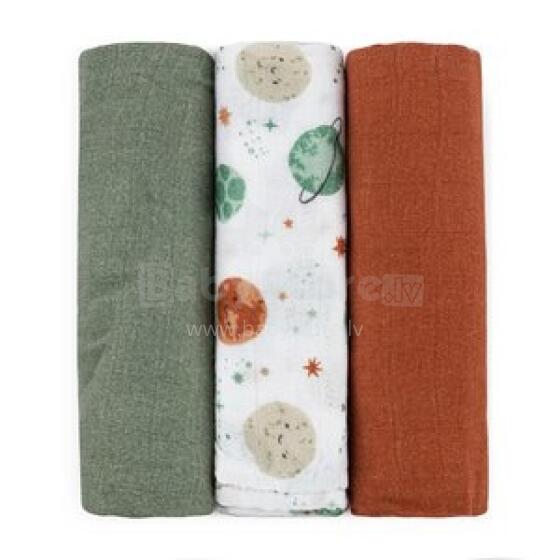 PETITE&MARS 415367 Bambusa muslīna autiņu komplekts 3 gab. 68x68 cm Debesu planētas