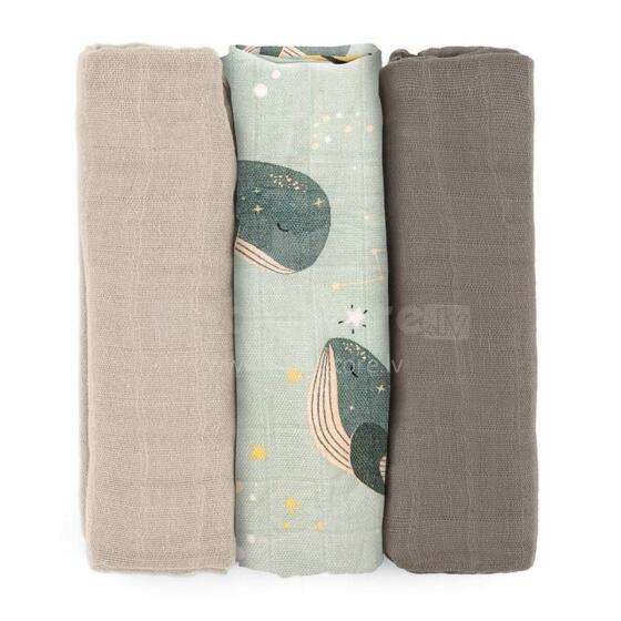 PETITE&MARS 415368 Set of Bamboo Muslin Diapers 3 pcs 68x68 cm Whale Song