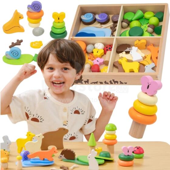 VIGA Wooden Colorful Blocks Forest Tales Box 58 pcs