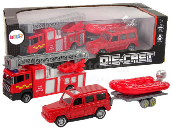 Fire brigade vehicle set pull motorboat Jeep Red