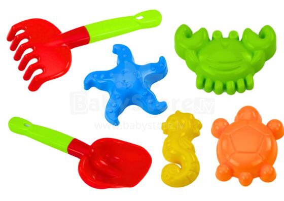 Sand Toy Set, Shovel, Rake, Molds, 6 pcs.