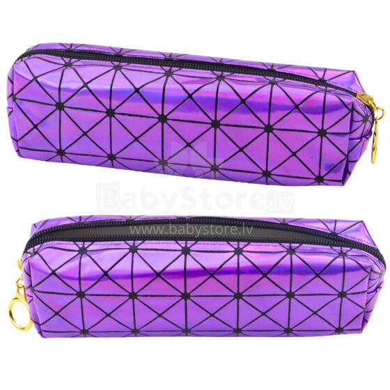 Пенал для школы, один отсек, голографический узор, фиолетовый, 20x6.5 см