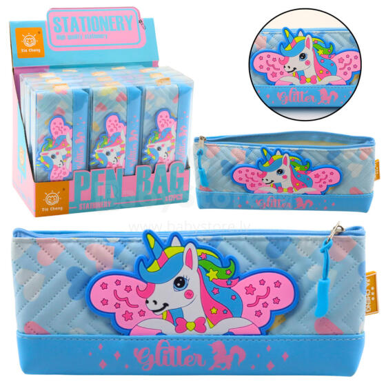 Zīmuļu soma skolas komplektā ar vienradzi zila 20 x 8.5cm