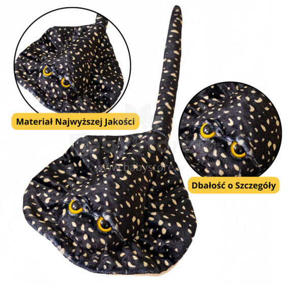 Mīkstā Manta Rāja Maskots Mīļmantiņa Melna ar Punktiem 50cm