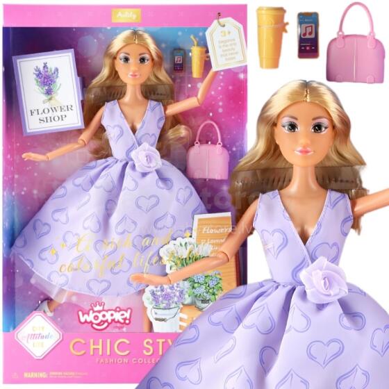 WOOPIE ROYAL Leļļu Lili Garie Blondie Mati 30 cm Lavandas Kleita Aksesuāriem